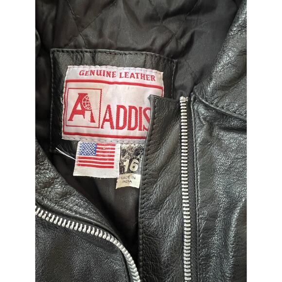 Vintage Addis Biker Fringe Leather Jacket Velvet Cut Out Rose Conchos Womens 16 - Picture 8 of 12